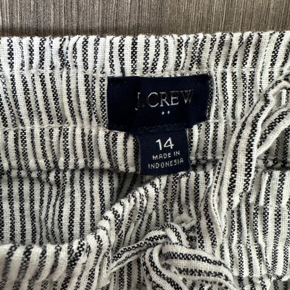 J.Crew Slim Wide Leg Linen Drawstring Pants Womens 14 Black White Striped CG405 - Picture 5 of 8